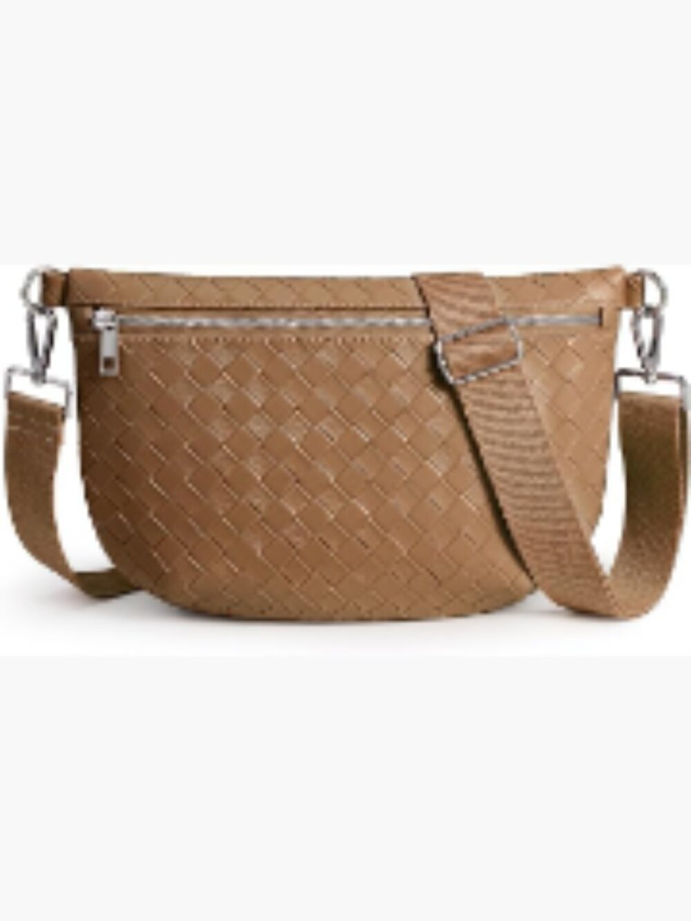 Faux Leather Woven Crossbody Bag with Wide Strap